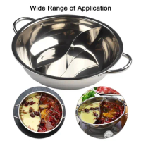 1pc Twin Divided Hot Pot Stainless Steel Cookware Supplies For Kitchen And Restaurant For Family Dinner / Friend Party