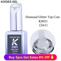 KODIES GEL Diamond Top Coat for Nail Varnish 15ML Super Shine UV Gel Nail Polish Soak Off Semi Permanent Glitter Topcoat No Wipe