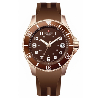 (福利品)阿爾卑斯軍錶S.A.M 紅色警戒系列潛將-沙灘褐/橡膠錶帶/43mm(9點鐘方向錶殼電鍍氧化)