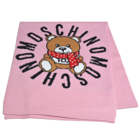 MOSCHINO 義大利製TOY圍巾小熊字母LOGO圖騰混羊毛圍巾(粉紅色)