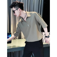 2026 New Shirt Polo Shirt Men's Summer Ice Silk Trendy Brand Men's Clothing 2025 New Summer Outfit C