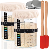 Sourdough Starter Kit 32OZ Sourdough Starter Jar with Date Marked Feeding Band Cloth Cover & Metal L