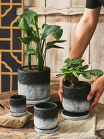 【滿299出貨】北歐創意多肉黑白雙拼色水泥花盆栽簡約個性綠植物裝飾大口徑托盤