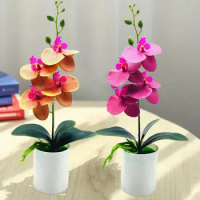 Artificial Bonsai Flexible Colorfast Vivid Potted Artificial Orchid Flower Bright-colored Faux Bonsai Gardening Supplies