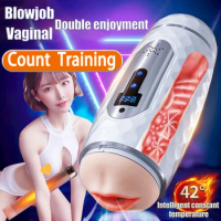 Double Head Count Masturbation Cup Tongue Licking Real Vagina Pocket Pussy Blowjob Vibrator Adult Sexy Toys For Man Masturbator