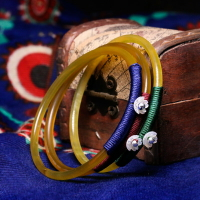 如月 天然牛角手鐲女 西藏民族風手工編織紅繩手環鐲子 本命年1入