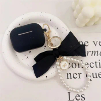 Cute Black Silicone Headphones Cases For apple AirPods Pro 2 Case Earphone Case For AirPods 1 2 3 Cover Box Vintage Bow Keychain