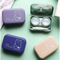 1Pc New Cartoon Cute Bear Contact Lenses Box with Mirror Travel Contact Lens Case for Eyes Care Kit Holder Container Glasses