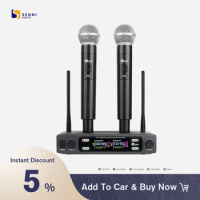 Senmi KU202 High Quality Wireless Two Microphone System 2 Channel Handheld Dynamic Microphones for Home Karaoke, Church