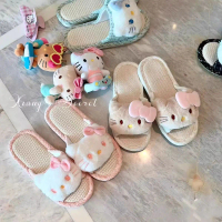 Linen Slippers Sweet Soft Sole Hello Kitty Non-Slip Home Cotton Linen Sanrio Four Seasons