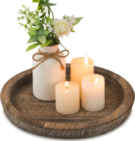 Hanobe Candle Plate Holder Tray: Round Wooden Decorative Candle Plate Small Farmhouse Table Centerpi