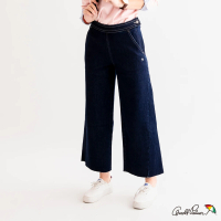 【Arnold Palmer 雨傘】女裝-後鬆緊腰設計牛仔九分寬褲(深藍色)