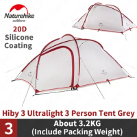 Naturehike Hiby3 Ultralight Camping Tent 20D Nylon Grey White Double Layer Outdoor Rainproof 3 Persons Portable Family Tent