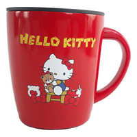 小禮堂 Hello Kitty 單耳不鏽鋼杯 附蓋 保溫馬克杯 咖啡杯 保溫杯 380ml (紅 小熊)