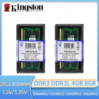 Kingston 2pcs Laptop Ram DDR3L DDR3 8GB 4GB 1066 1333 1600 1866Mhz SODIMM PC3-8500 10600 12800 Notebook Ram DDR3 Dual Channel