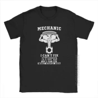 Vintage Mechanic I Can't Fix Stupid T-Shirts For Men Pure Cotton T Shirt Car Fix Engineer Male Tshirt Basic Tees Present Clothes