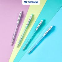 Combo 5 Bút bi Thiên Long 027 Pro ngòi 0.5mm mực xanh thân bút màu pastel thời trang tự động thu ngò