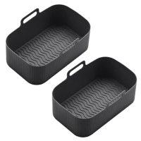 2Pcs Silicone Pot for Air Fryer Reusable Silicone Air Fryer Liner Foldable Basket Air Fryer Rack with Handles Black