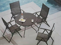 ╭☆雪之屋☆╯一桌四椅/97CM玻璃桌+三段式調整高背鐵製折合紗網椅/涼椅/戶外椅/休閒椅 S47A198/S10A19