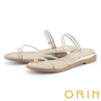 【ORIN】氣質細緻鑽條平底涼拖鞋(粉色)