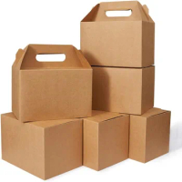 50 Count Large Gift Boxes with Handles Kraft Brown,Gable Gift Boxes Party Favor Style Carry Out Box Recyclable Lunch Boxes Paper