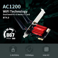 Pengecas Penerima WiFi WiFi 5 Kad Rangkaian Tanpa Wayar AC1200 2.4G/5GHz Penyesuai WiFi PCIE Drive P