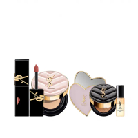 【YSL】官方直營 超模光感鎖心彩妝組(超模光感精華水氣墊+奢華印記鎖心光唇釉)