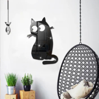 Cat Fish Wall Stickers Mirror WallPaper Decal For Living Room Bedroom Bathroom Home Nordic Decoration Small Mirror