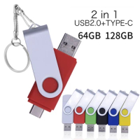 Metal USB Flash Drive 2 IN 1 USB 2.0 Type C OTG Pen Drive 4GB 16GB 32GB 64GB 128GB High Speed USB Stick Pendrives with Key Chain