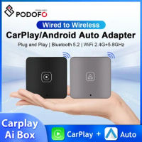 Podofo Wireless Android Auto Box Carplay Box Wireless Android Auto Adapter Bluetooth WIFI Plug And Play For VW Audi Toyota Honda