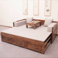 家具 新中式老榆木羅漢床實木推拉伸縮沙發床榻禪意小戶型客廳
