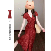 Gaun Bunga, Gaya Retro Perancis, Leher V Merah, Untuk Wanita, Gaun Musim Panas, Ketibaan Baru 2025, 