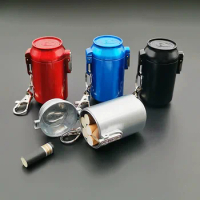 1Pcs Mini Portable Ashtray with Lid Aluminum Storage Tube Windproof Cigarettes Ashtray with Keychain Ash Holder Outdoor