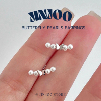 Jinjoo ต่างหูมุกผีเสื้อ รุ่น Butterfly Pearls Earrings สวย ลุตคุณหนู (แป้นทับ+จุกยาง)(ราคาต่อคู่)
