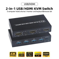 AIMOS AM-KVM 201CL 2-in-1 HDMI-compatible/USB KVM Switch Support HD 2K*4K 2 Hosts Share 1 Monitor/Keyboard&amp; Mouse Set KVM Switch