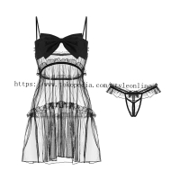 Lingerie Wanita Set transparan Rok Mini Sexy Open G String Busur A502