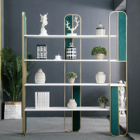 Light luxury display stand against the background wall partition Nordic style floor shelf living room bookcase art bookshelf
