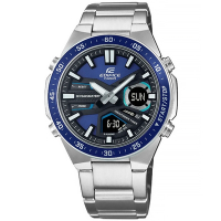 EDIFICE CASIO / 卡西歐 世界時間 十年電力 雙顯 防水 不鏽鋼手錶-紫藍色/47mm