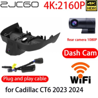 ZJCGO 4K Car DVR Dash Cam Wifi Front Rear Camera 24h Monitor for Cadillac CT6 2023 2024