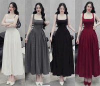 Đầm xòe 2 dây bản to cổ rộng dáng dài tôn dáng/ Đầm đi tiệc đi chơi _Chất thun gân lạnh GG713 váy vá