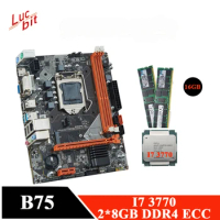 Lucbit Computer Motherboard Set B75 S LGA 1155 PC Mainboard Supports M.2 NVME 4*DDR3 with I7 3770 Cpu 8GB*2 RAM DDR3