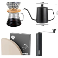 Coffee Set Pour Over Coffee Accessories Set Barista Tools Glass Filter Kettle Manual Grinder Tableware Electronic Scale