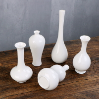 陶瓷白瓷小花瓶玉凈瓶茶道水培花白色葫蘆膽梅擺件中式小觀音供佛