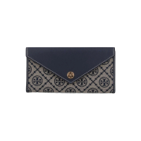【TORY BURCH】春夏新款 T-MONOGRAM 緹花按扣長夾(海軍藍色)