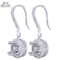 HELON 6mm Round Solid 10K White Gold 0.3ct 100% Genuine Natural Diamond Semi Mount Drop Earrings Women Wedding Diamonds Earring