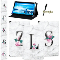 Tablet Case for Lenovo Tab P10/Lenovo Smart Tab P10 10.1 Inch - White Marble Letter Series Soft Leather Stand Tablet Cover Case