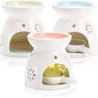 Ceramic Essential Oil Burner with Candle Spoon Aromatherapy Wax Melt Burners Oil Diffuser Tealight Candle Holder Fragrance Lamp