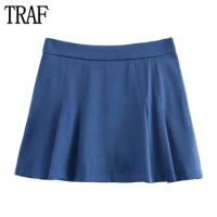 TRAF 2024 Pleated Mini Skirt Women High Waist Skort Women's Skirts Summer Office Short Skirts for Women Streetwear Woman Skirts
