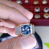 Cincin batu permata natural blue topaz london + Memo GLI