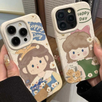 เคส สำหรับ IPhone 11 17 13 12 14 16 15 PRO MAX 7 8 14 15 Plus X XR XS MAX 17 AIR สาวน้อยการ์ตูนน่ารั